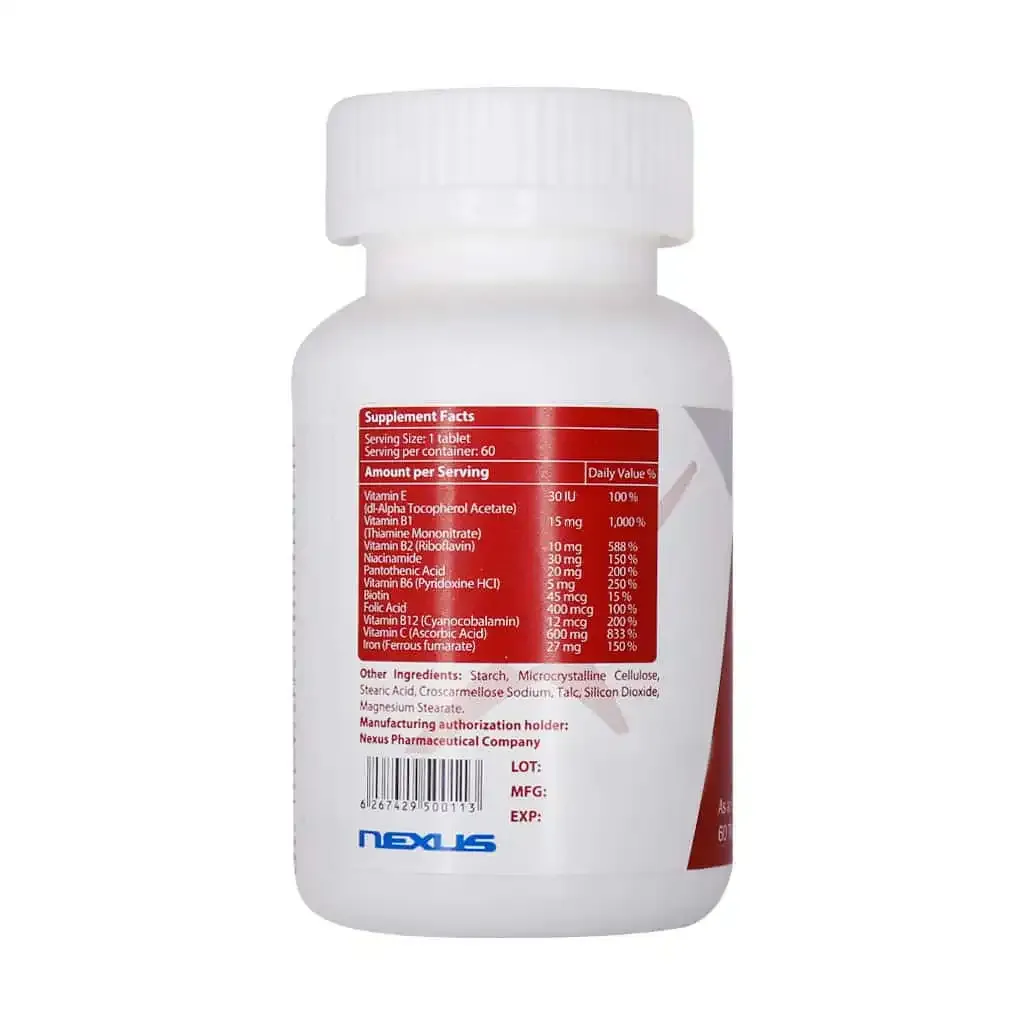 قرص ب‌کمپلکس پلاس آهن نکستایل خون‌سازی و انرژی